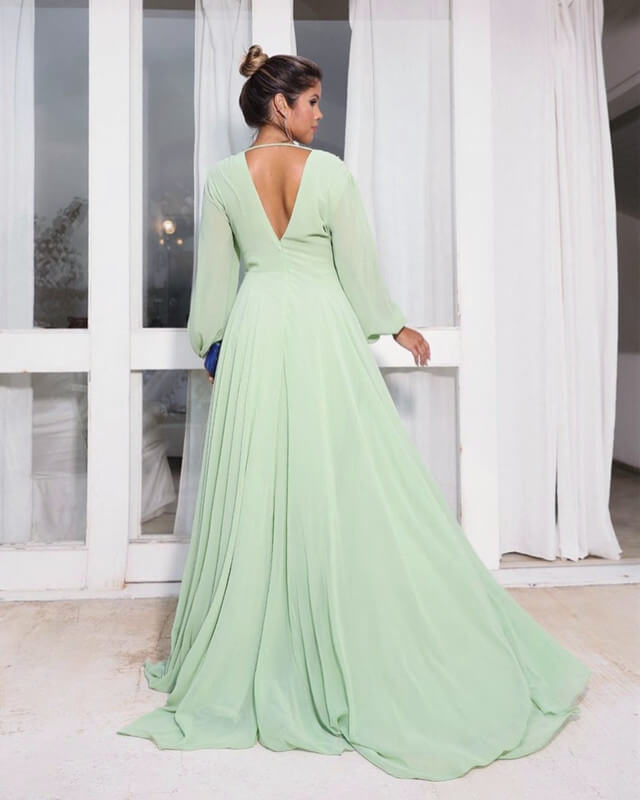 Long Sleeve Chiffon V-neck Dress