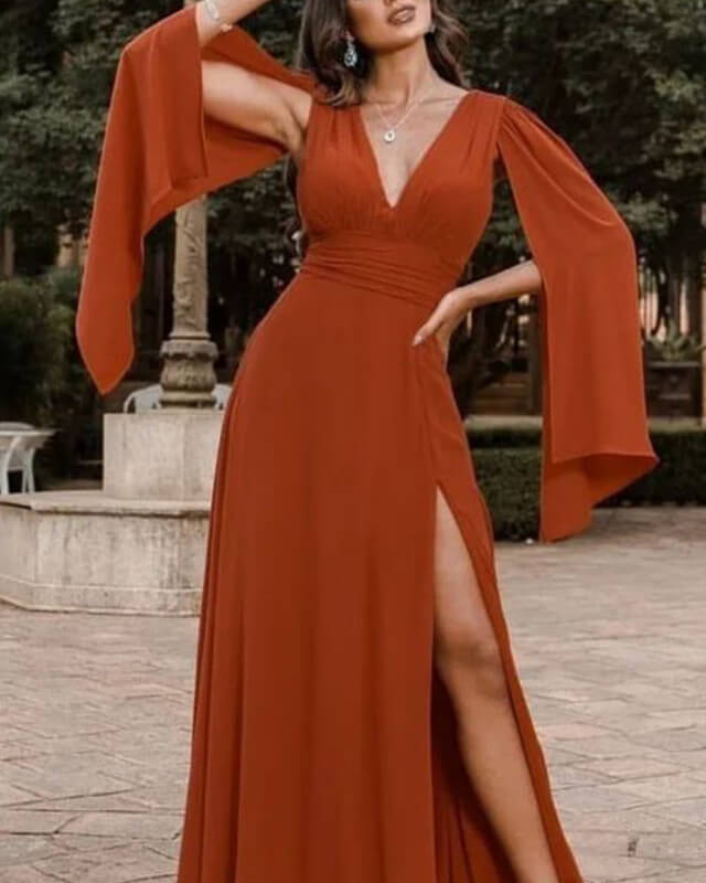 Long Chiffon Split Dress With Cold Sleeve