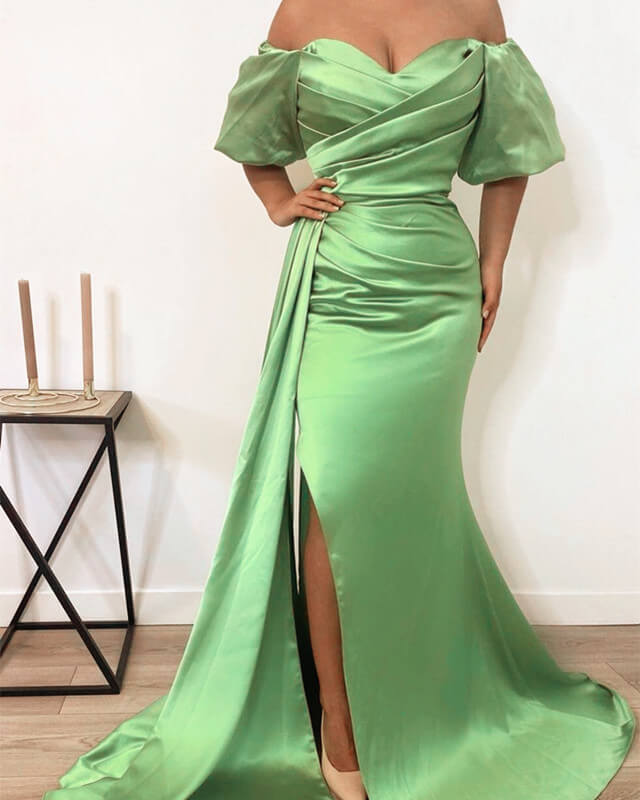 Mermaid Satin Bridesmaid Slit Dress With Sleeve