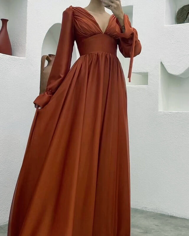 Burnt orange Chiffon Sleeved Bridesmaid Dresses Lisposa Burnt orange Chiffon Sleeved Bridesmaid Dresses Lisposa