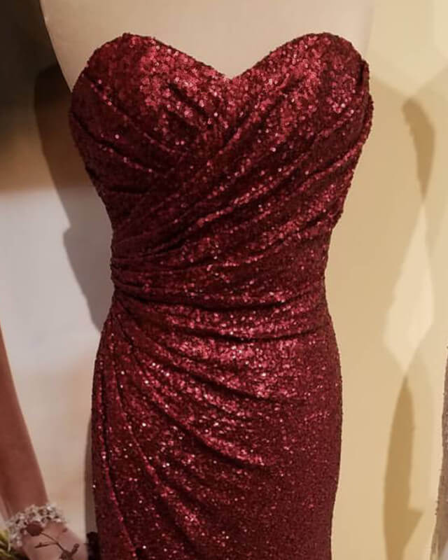 Long Sheath Burgundy Sequin Bridesmaid Dresses