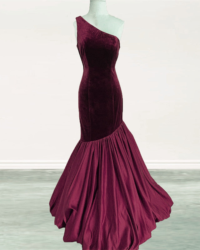 Burgundy One Shoulder Prom Dresses