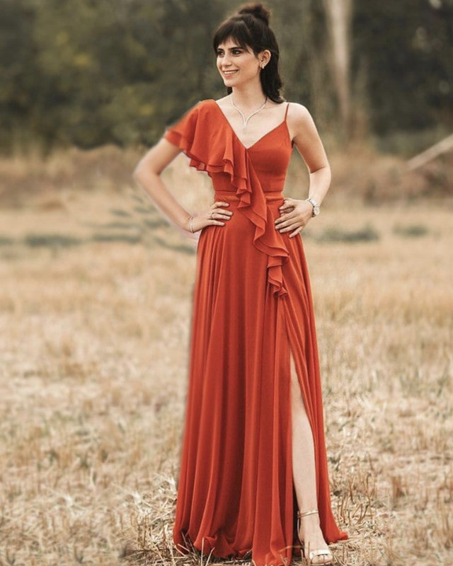Boho Chiffon Burnt Orange Bridesmaid Dresses With Split Lisposa Boho Chiffon Burnt Orange Bridesmaid Dresses With Split Lisposa