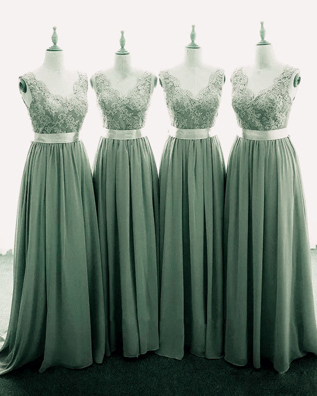 Dark Sage Bridesmaid Dresses Chiffon V-neck Appliques Lisposa Dark Sage Bridesmaid Dresses Chiffon V-neck Appliques Lisposa