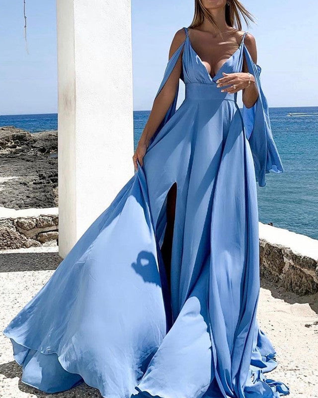 Chiffon V Neck Split Bridesmaid Dresses Cold Sleeves Lisposa Chiffon V Neck Split Bridesmaid Dresses Cold Sleeves Lisposa