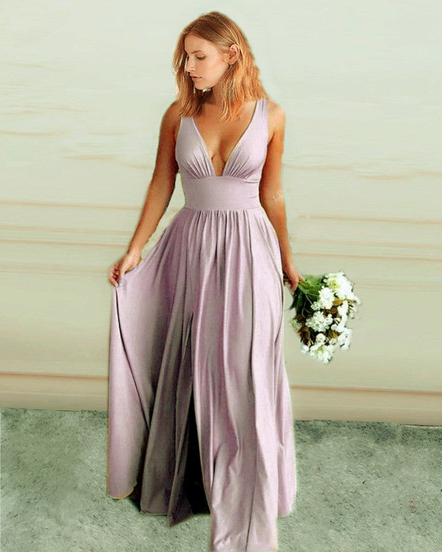 Rustic Boho Bridesmaid Dresses Spandex V-neck Split