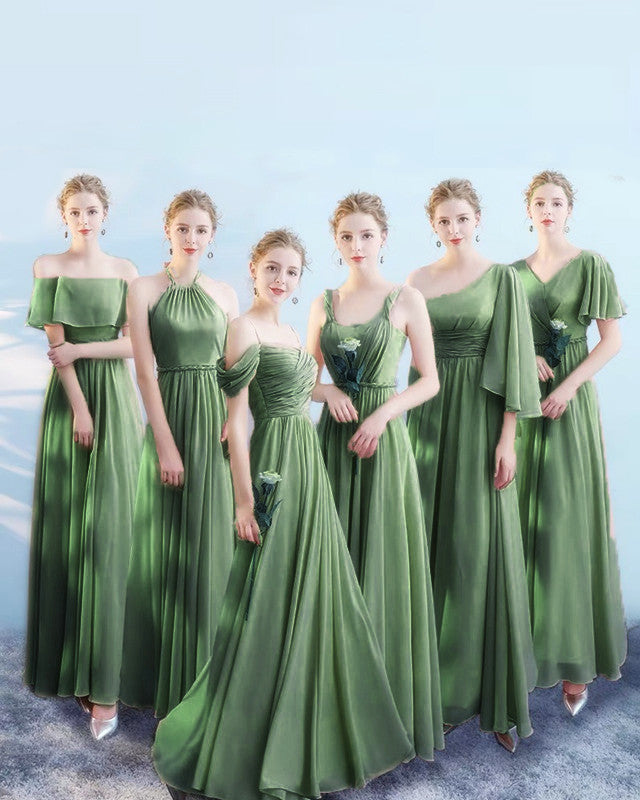 Dusty Sage Bridesmaid Dresses Chiffon Mismatched