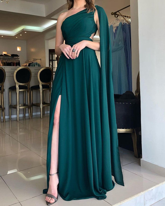 Emerald Green Chiffon One Shoulder Bridesmaid Dresses With Slit Lisposa Emerald Green Chiffon One Shoulder Bridesmaid Dresses With Slit Lisposa
