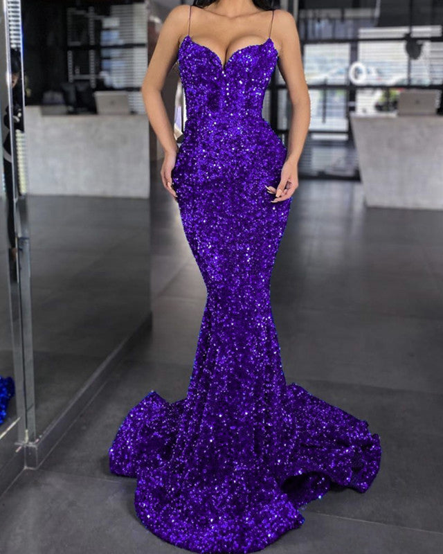 purple sequin mermaid prom dress Charming Mermaid Deep V Neck Purple Sequins Long Prom Dresses AB090303