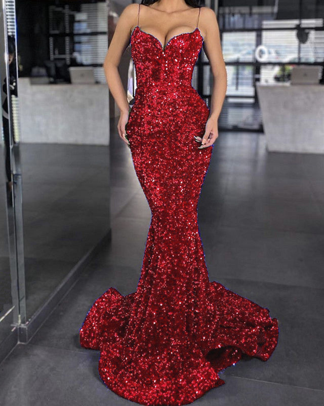 Red Mermaid Sequins Dresses