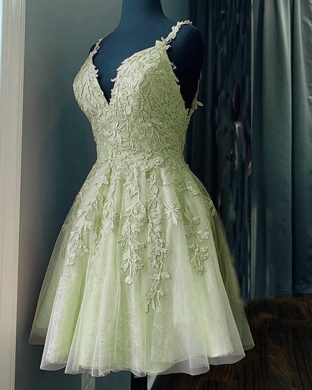 Sage Green Lace Homecoming Dress