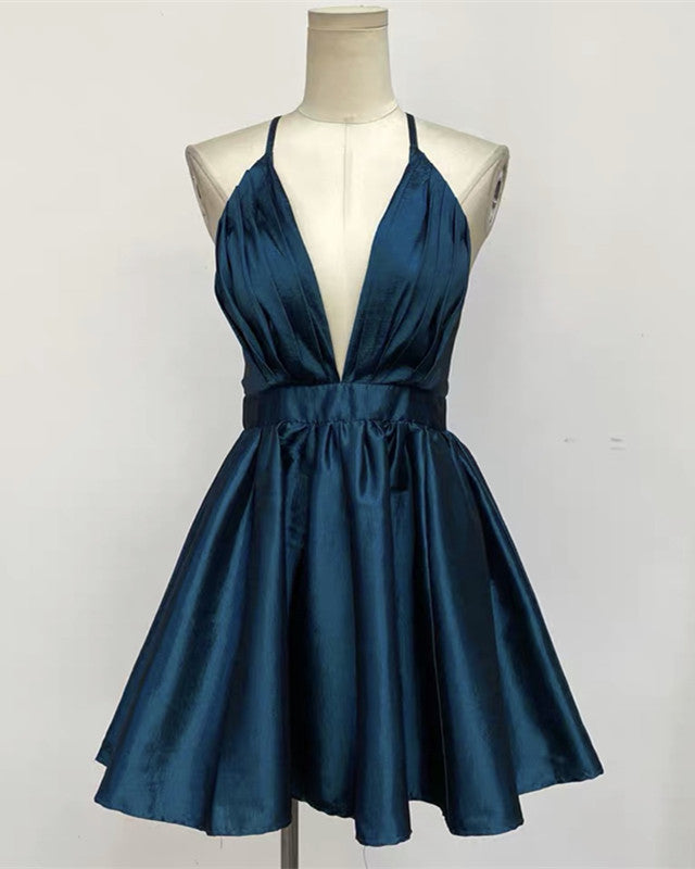 Simple Homecoming Dresses Plunge Neck Open Back