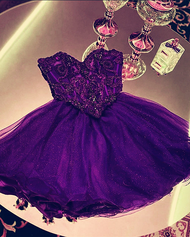 Short Homecoming Dresses Crystal Beaded Sweetheart Ruffles