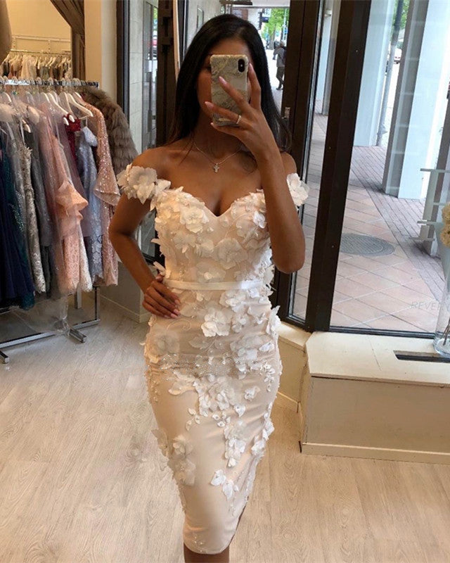 Sheath Homecoming Dresses Off Shoulder 3D Lace Embroidery