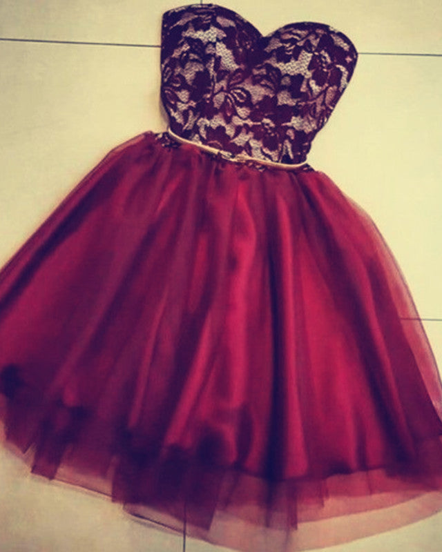 Lace Sweetheart Homecoming Dresses With Belt