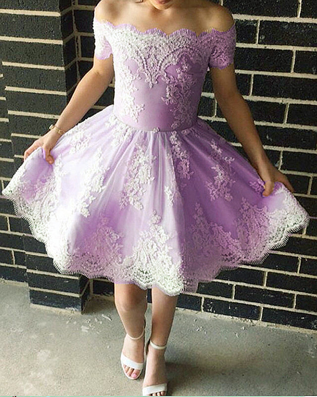 Elegant Homecoming Dresses Lace Appliques Off The Shoulder