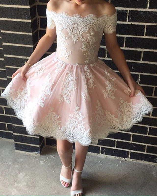 Elegant Homecoming Dresses Lace Appliques Off The Shoulder