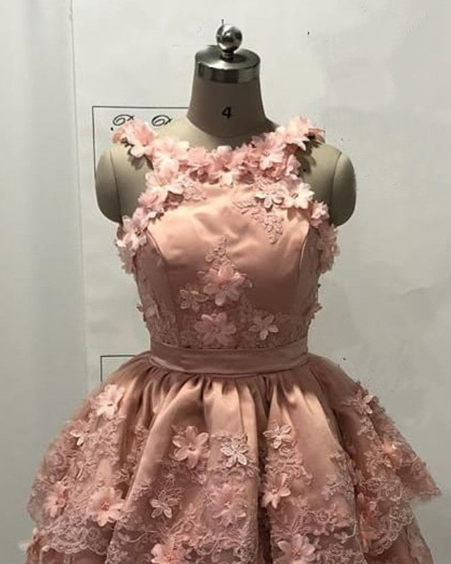 Pink Halter Mini Dress With 3D Flowers