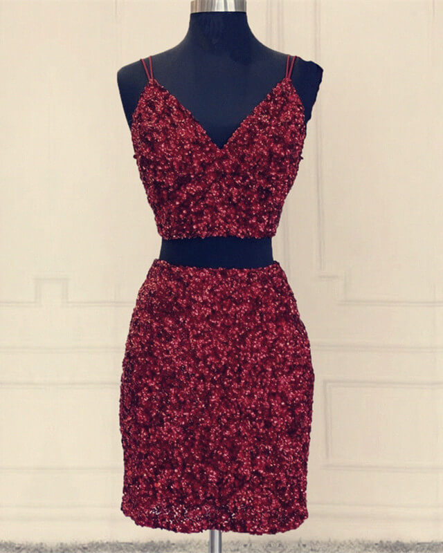 Burgundy Sequin Homecoming Dresses Short