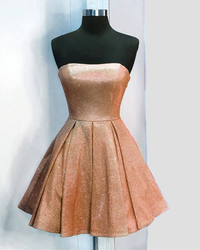 Short Purple Glitter Homecoming Dresses Strapless