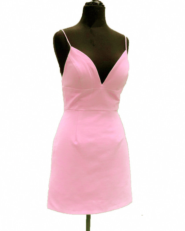 Light Blue Tight Satin V-neck Homecoming Dresses