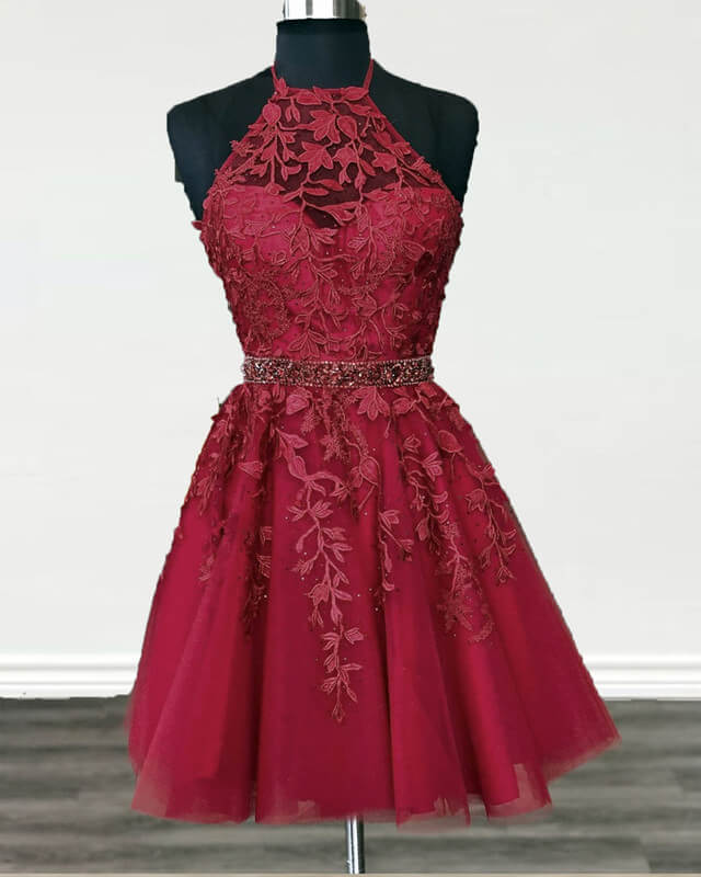 Maroon Tulle Homecoming Dresses Lace Halter Lisposa Maroon Tulle Homecoming Dresses Lace Halter Lisposa