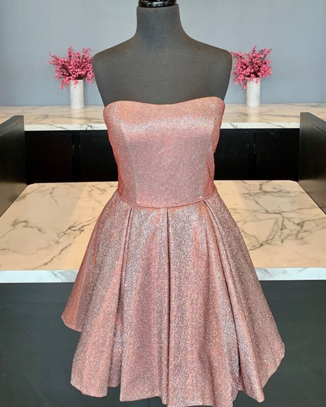 Short Purple Glitter Homecoming Dresses Strapless