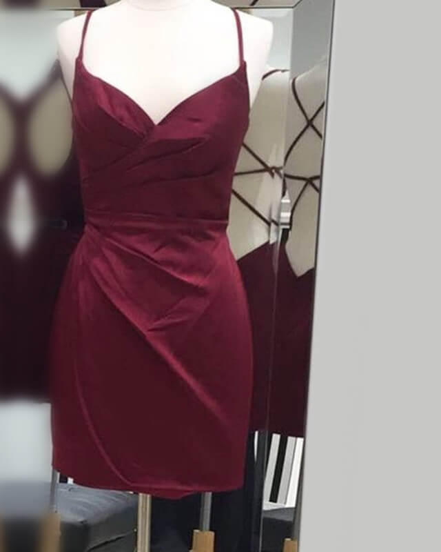 Burgundy Satin Homecoming Dress Tight