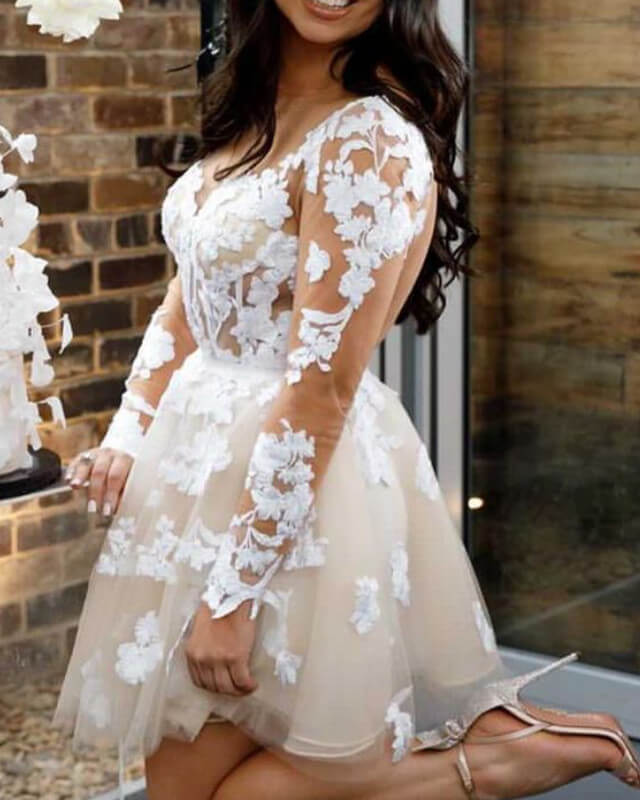 Ivory Tulle Homecoming Dresses Lace Long Sleeve Lisposa Ivory Tulle Homecoming Dresses Lace Long Sleeve Lisposa