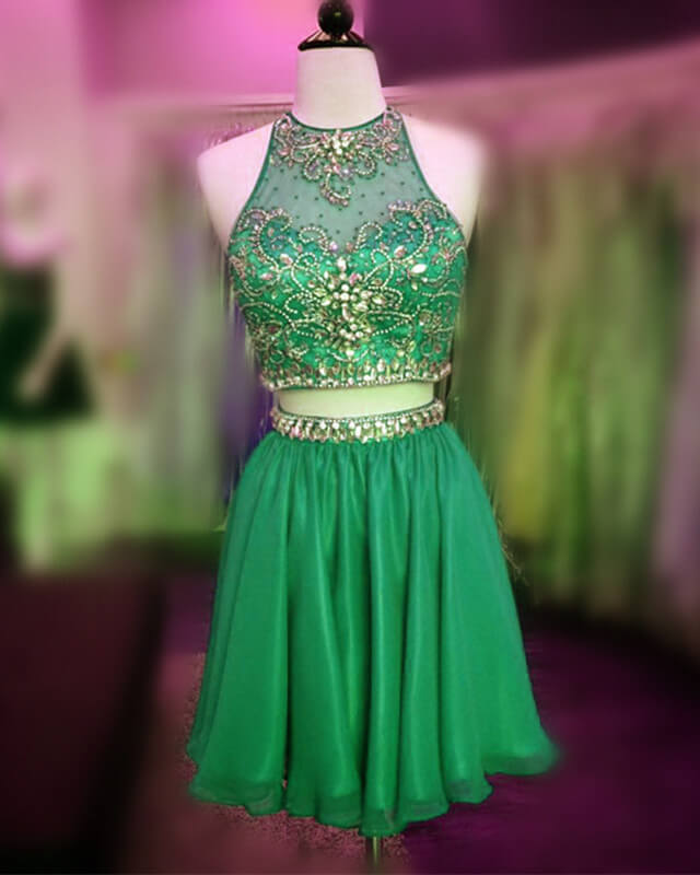 Short Green Two Piece Chiffon Homecoming Dresses Beaded Lisposa Short Green Two Piece Chiffon Homecoming Dresses Beaded Lisposa