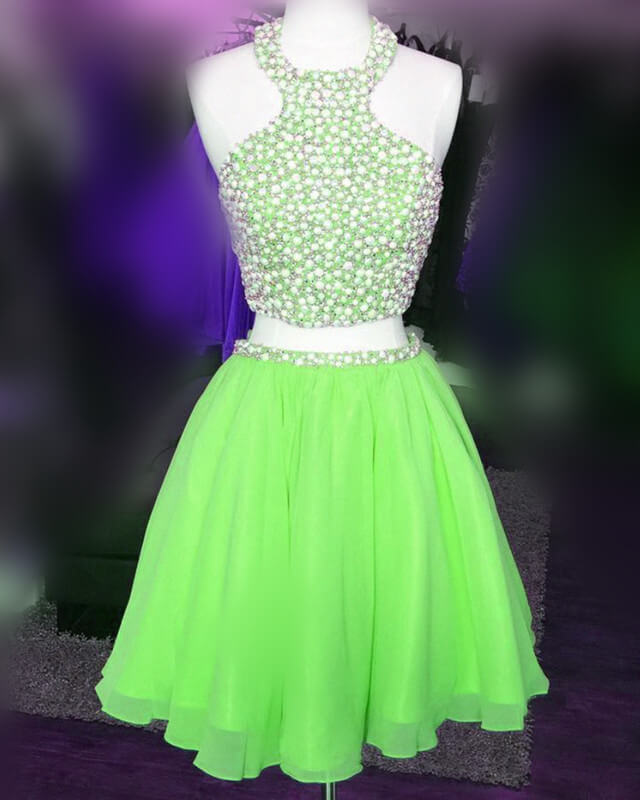 Short Candy Pink Homecoming Dresses Pearl Beaded Halter