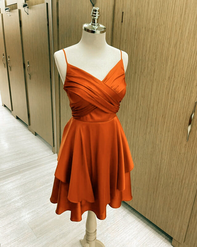Short Burnt Orange Satin Homecoming Dresses V-neck Lisposa Short Burnt Orange Satin Homecoming Dresses V-neck Lisposa