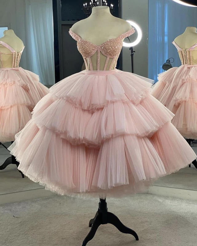 Ball Gown Pearl Corset Tulle Layered Dress