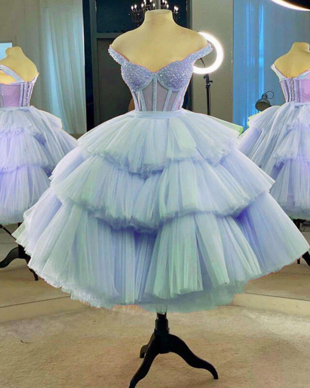 Light Blue Corset Homecoming Dresses