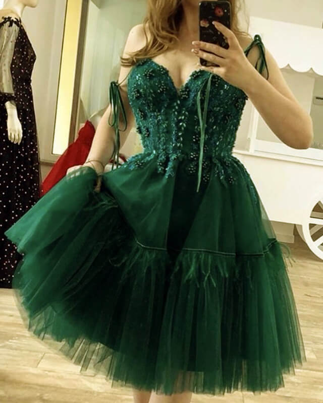 Short Dark Green Tulle Appliques Homecoming Dresses Lisposa Short Dark Green Tulle Appliques Homecoming Dresses Lisposa