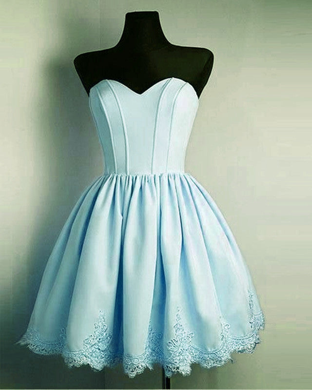 Short Light Green Satin Homecoming Dresses Lace Edge