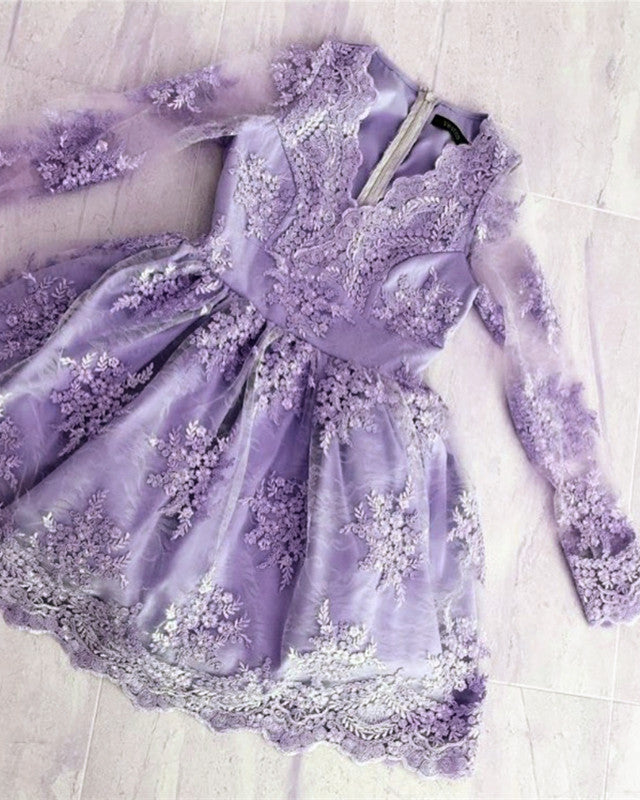 Lavender Long Sleeve Lace Homecoming Dress Lisposa Lavender Long Sleeve Lace Homecoming Dress Lisposa