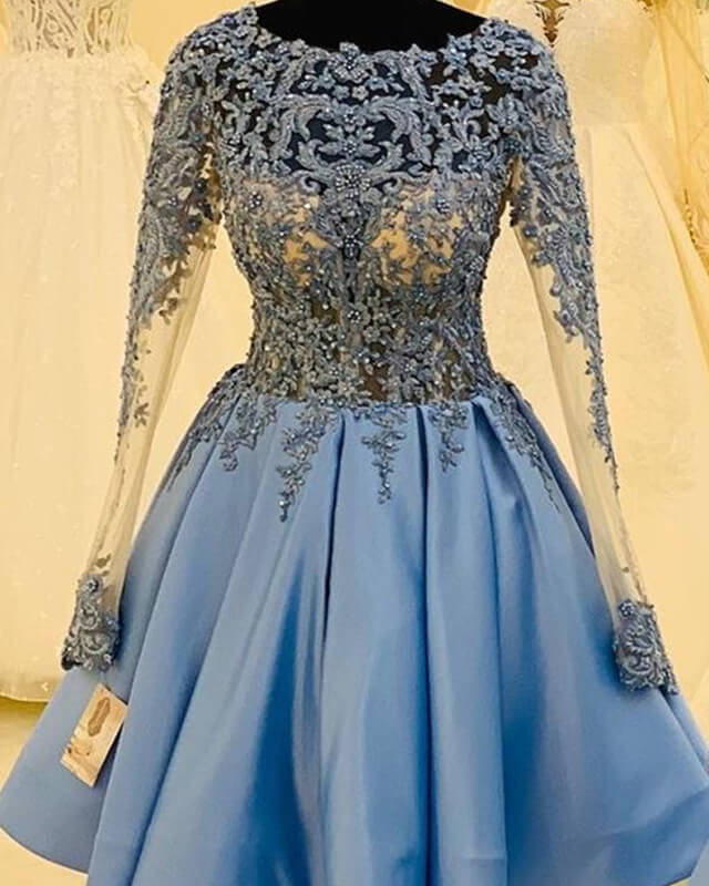 Light Blue Lace Long Sleeve Homecoming Dress Lisposa Light Blue Lace Long Sleeve Homecoming Dress Lisposa
