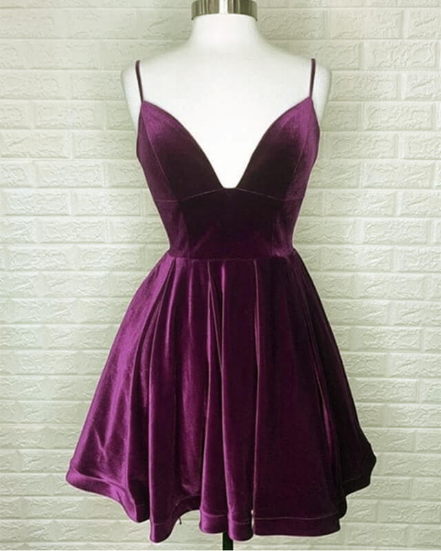 Short Burnt Orange Velvet Homecoming Dress