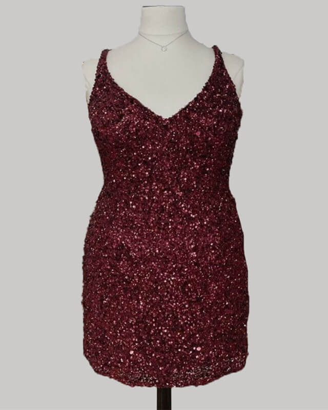 Short Plus Size Burgundy Sequin Dress Lisposa Short Plus Size Burgundy Sequin Dress Lisposa