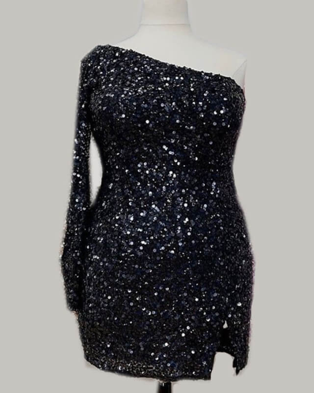 Plus Size Sequin One Sleeve Homecoming Dress Lisposa Plus Size Sequin One Sleeve Homecoming Dress Lisposa