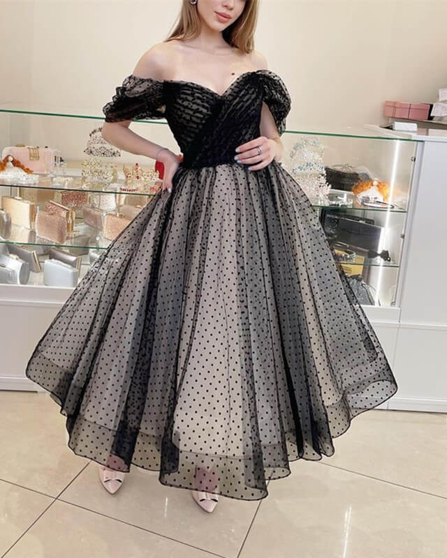 Black And Nude Tulle Tea Length Ball Gown – Lisposa