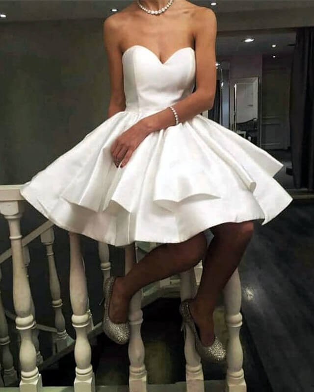 White Satin Sweetheart Ruffles Homecoming Dress