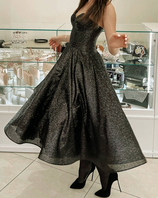 Black Sparkly Midi Corset Dress