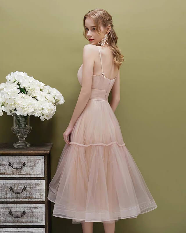 Pink Tulle Midi Party Dress
