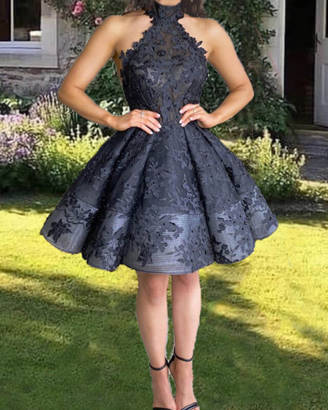Short Black Lace Halter Dress – Lisposa