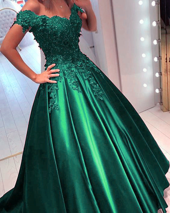 Princess Prom Dresses Satin Ball Gown Lace Flowers Beaded Lisposa Princess Prom Dresses Satin Ball Gown Lace Flowers Beaded Lisposa