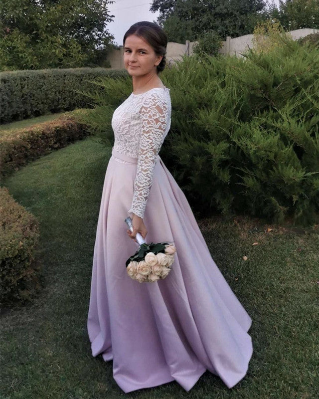 Satin Bridesmaid Dresses With Lace Sleeves