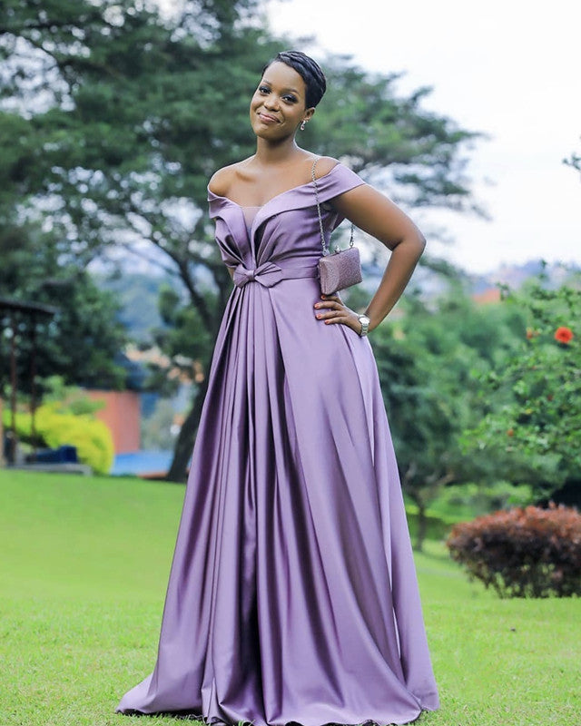 Off Shoulder Satin Bridesmaid Dresses With Bow