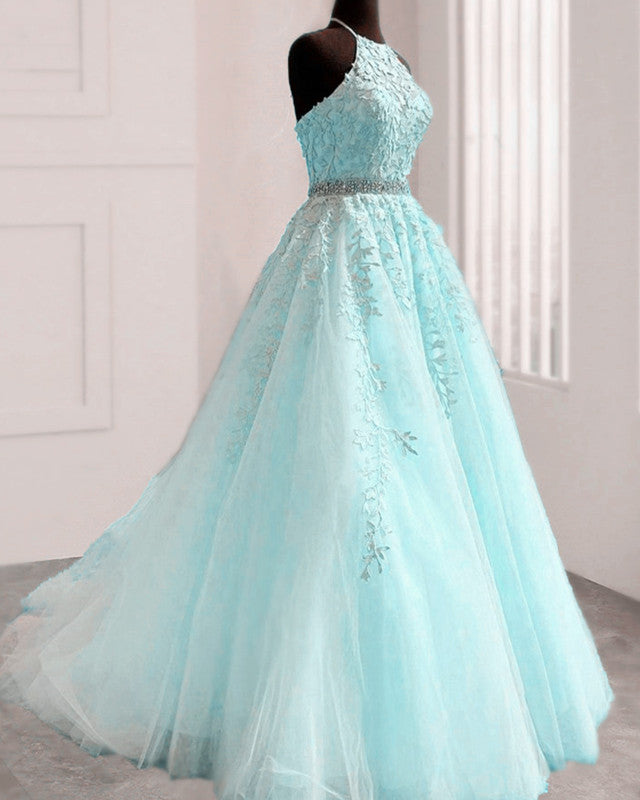 Ball Gown Appliques Prom Dresses Halter